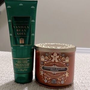 NWT - Bath & Body Works set - 3 wick candle and 24 Hour moisture body cream.